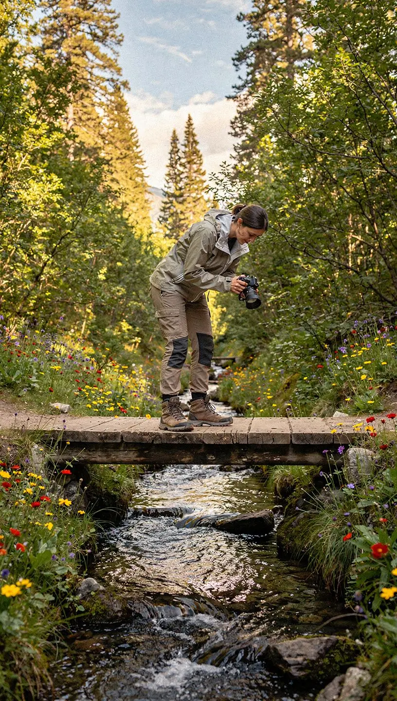 Hikers navigating a rugged mountain trail surrounded by lush greenery.
